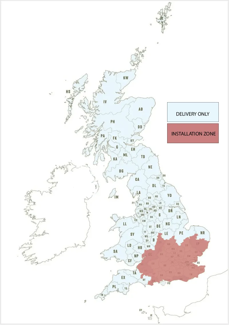 Map of the Delivery and Installation zones